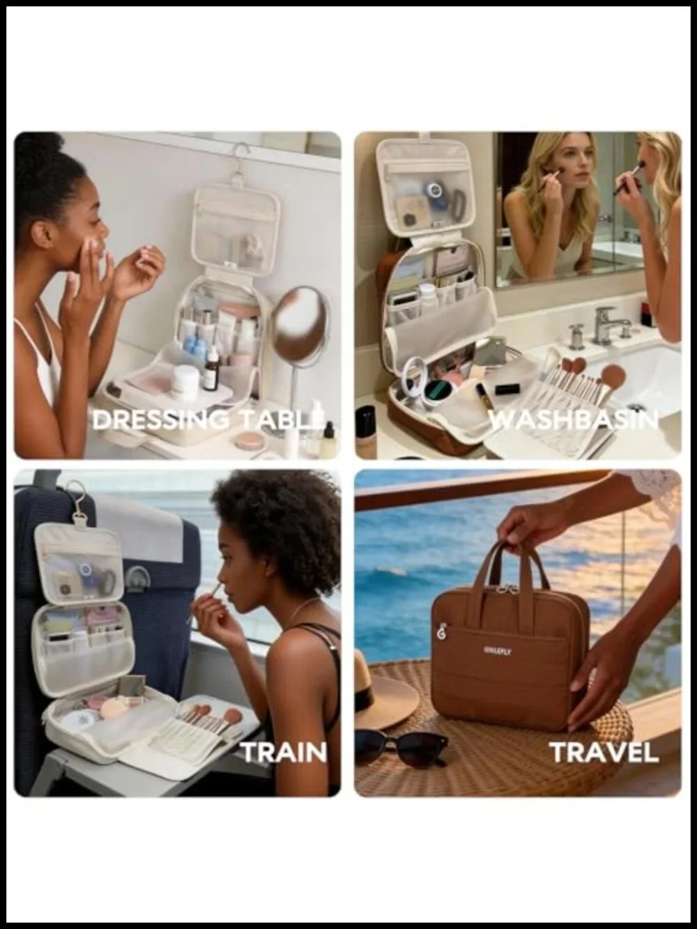 Luxury Hanging Makeup Bag for Women, Large 4-Layer Foldable Waterproof Cosmetic